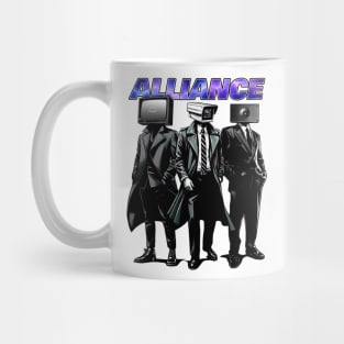 The alliance, skibidi toilet themed cameraman, tvman and speakerman Mug